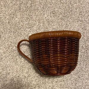 Woven Rattan Teacup-Shaped Basket in Warm Brown coffee cup basket